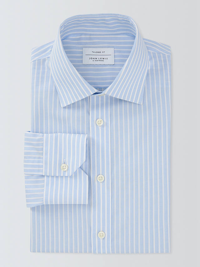 John Lewis Stripe Tailored Fit Shirt, Light Blue