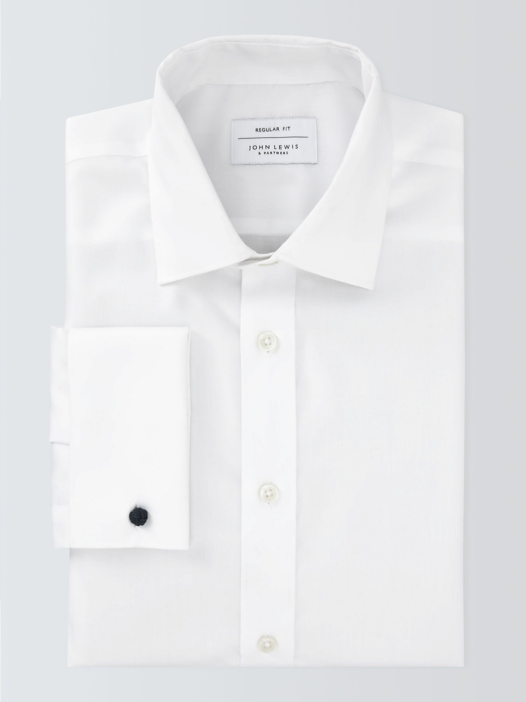 John Lewis Non Iron Twill Regular Fit Double Cuff Shirt, White, 17.5R