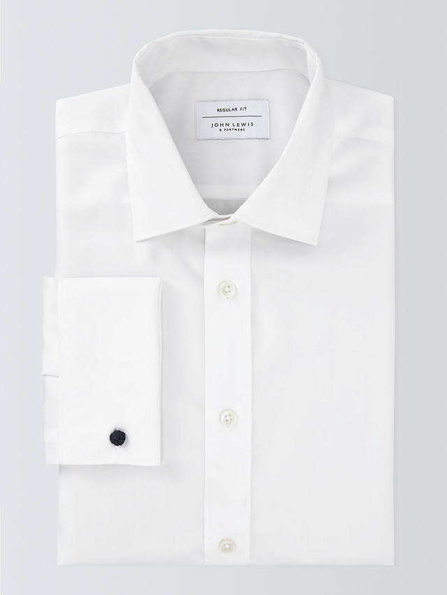 John Lewis Non Iron Twill Regular Fit Double Cuff Shirt, White