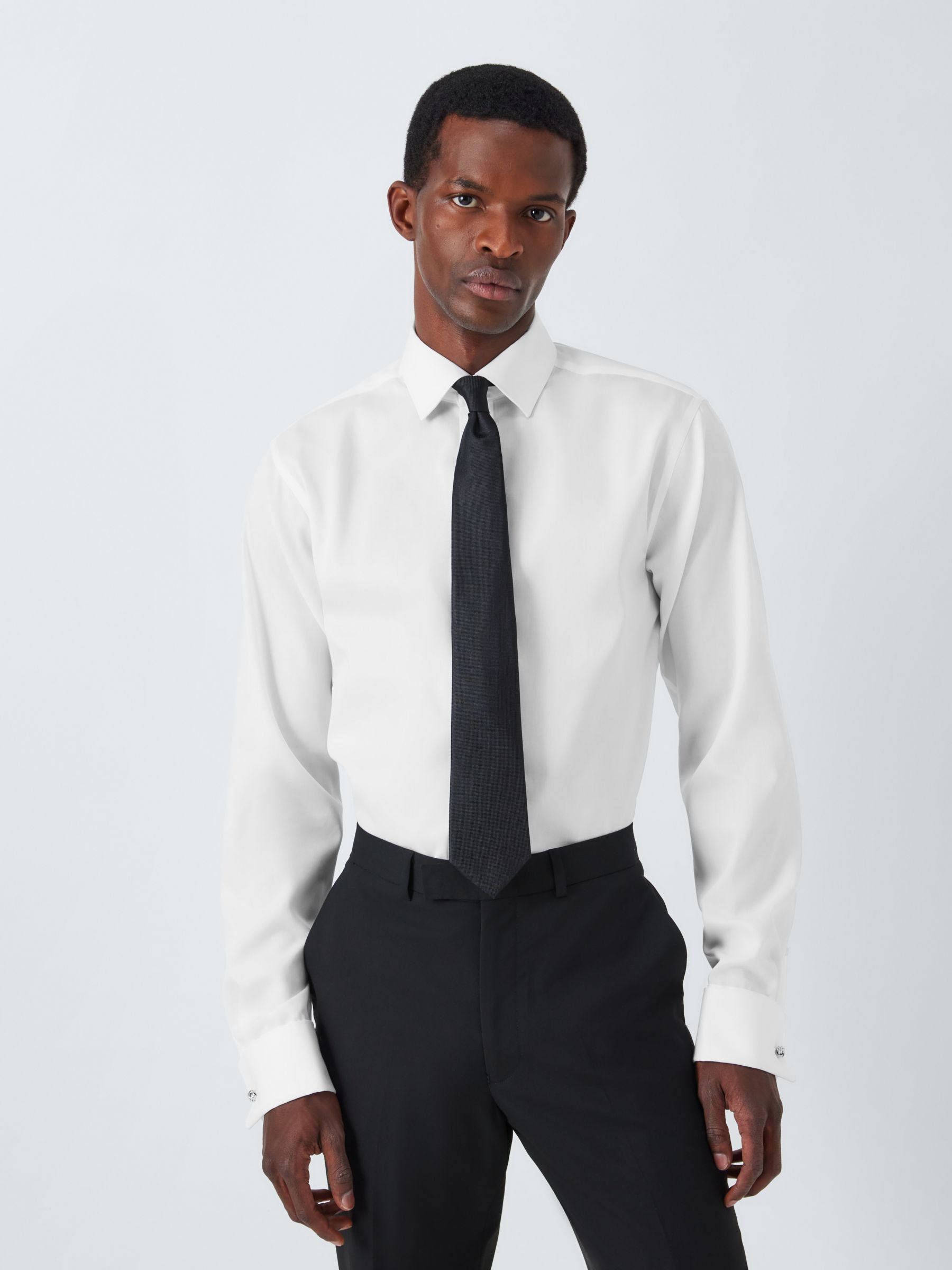 John Lewis Non Iron Twill Double Cuff Slim Fit Shirt, White, 17.5R