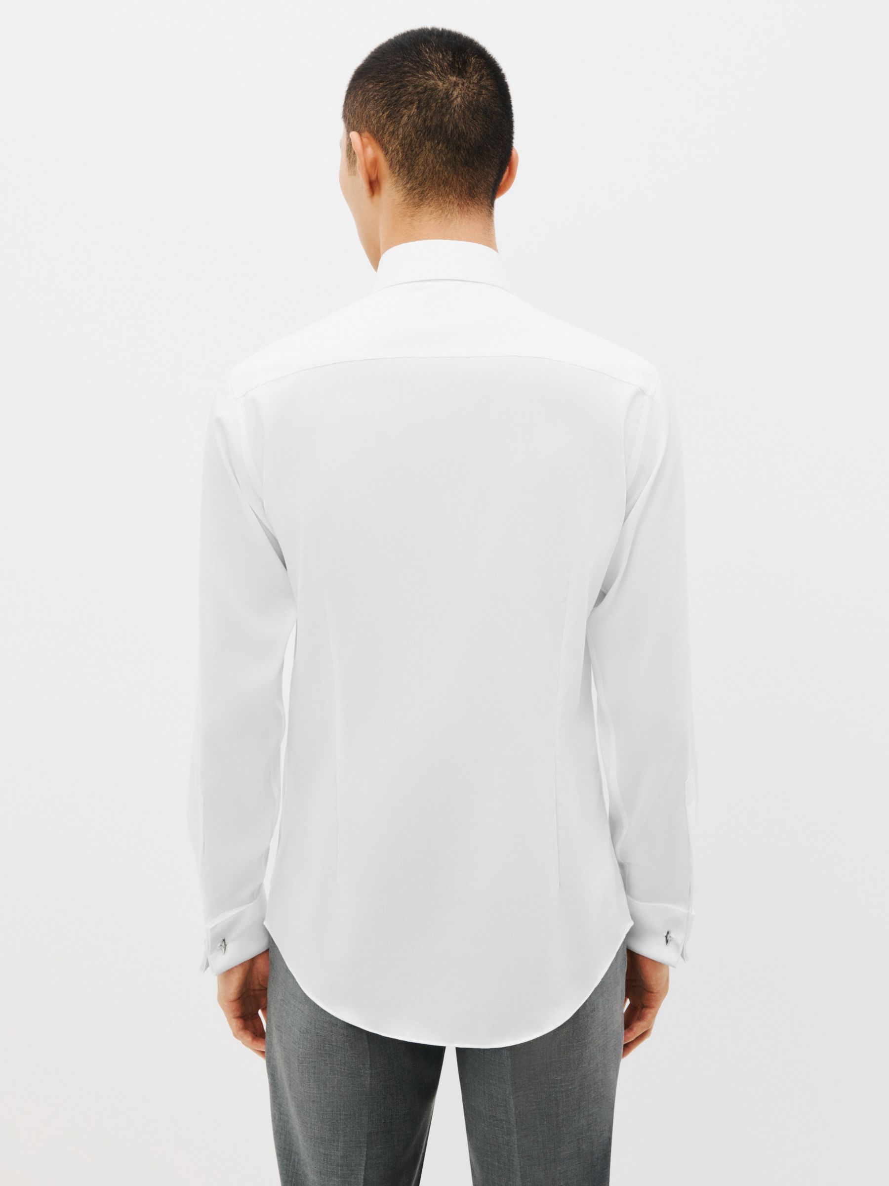 John Lewis Non Iron Twill Double Cuff Slim Fit Shirt, White, 17.5R