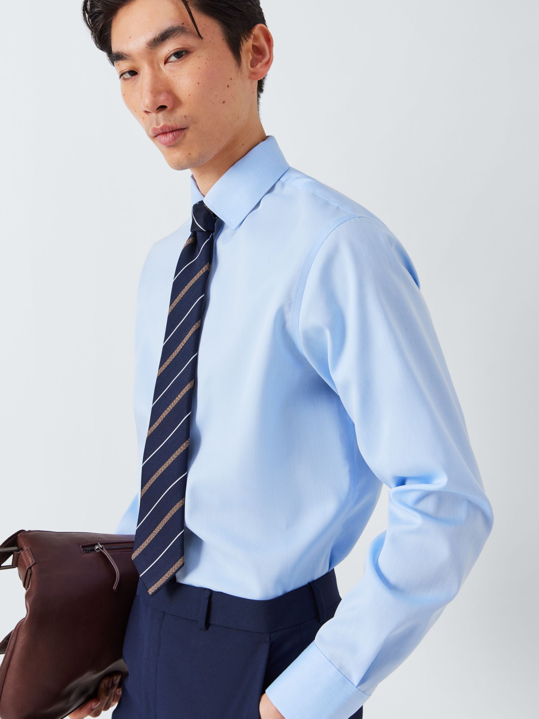 John Lewis Non Iron Twill Tailored Fit Shirt, Blue at John Lewis & Partners