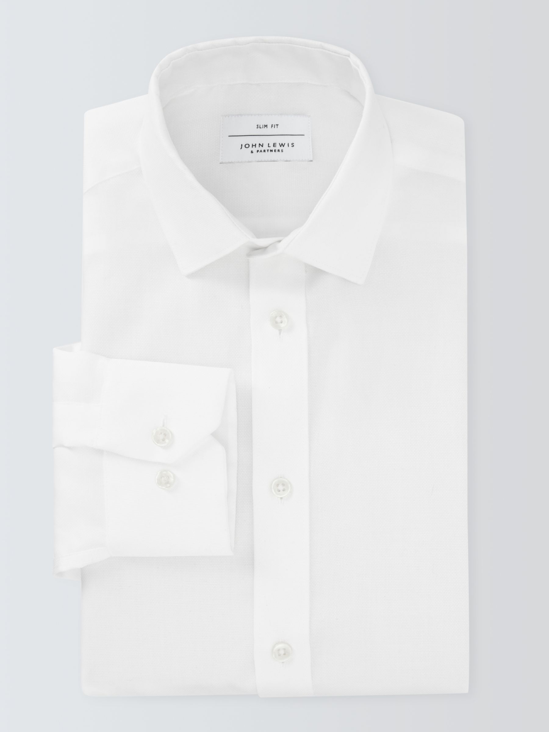 John Lewis Non Iron Dobby Slim Fit Shirt, White, 17.5R