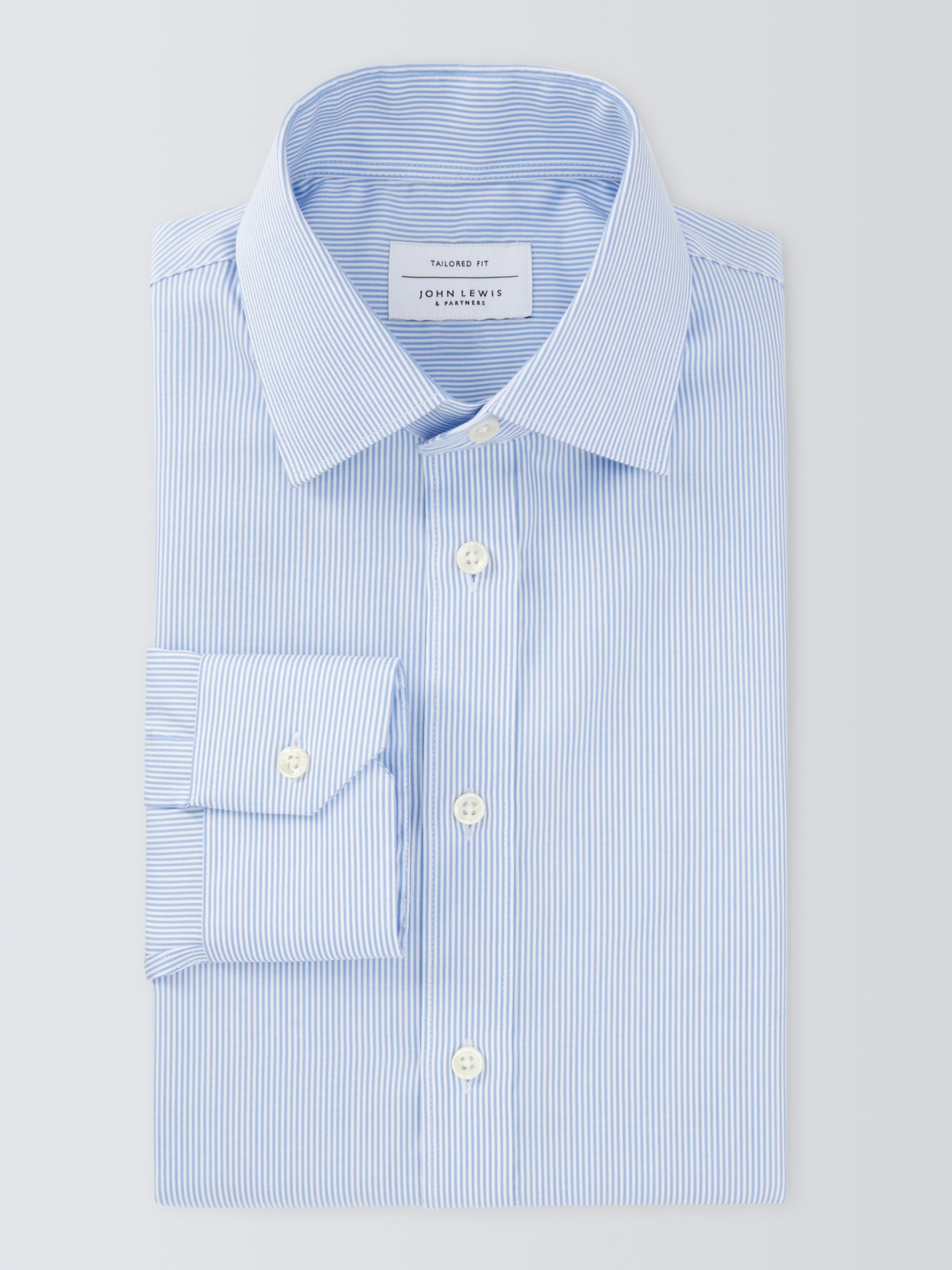 John Lewis Non Iron Bengal Stripe Tailored Fit Shirt, Blue, 17R