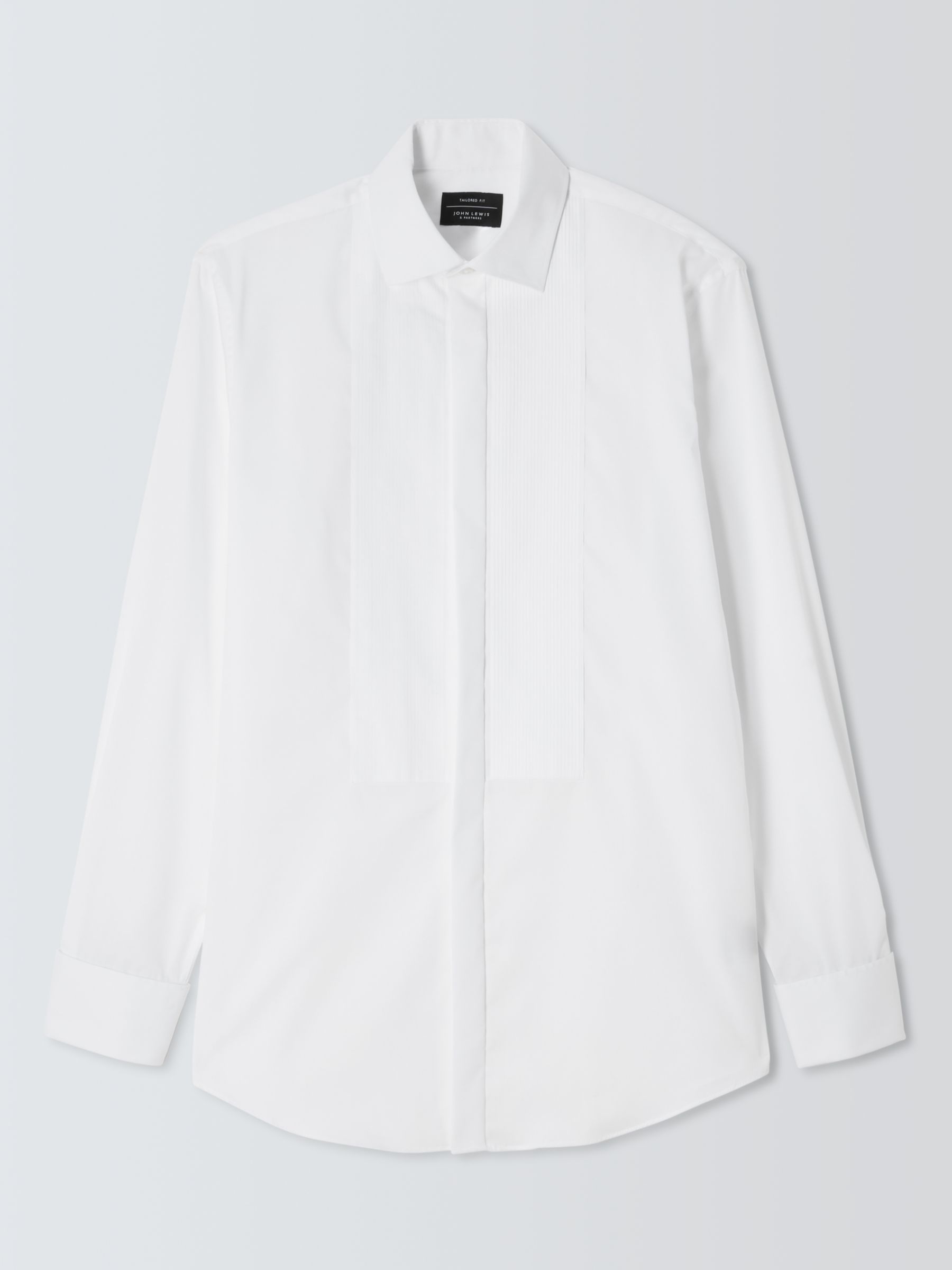John Lewis Pleated Point Collar Tailored Fit Dress Shirt, White, 15R