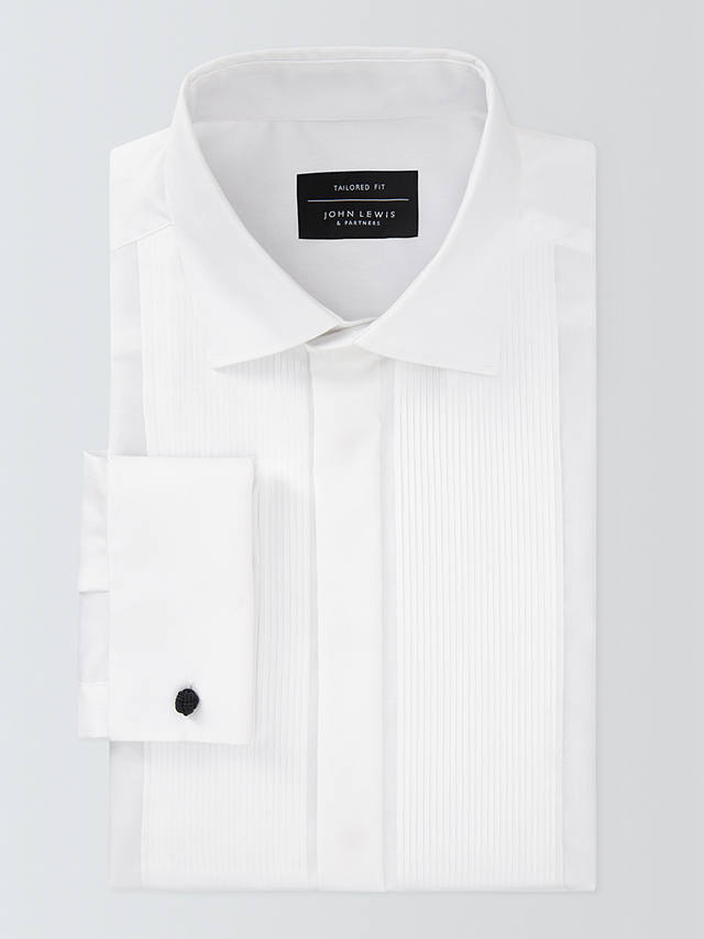 John Lewis Pleated Point Collar Tailored Fit Dress Shirt, White