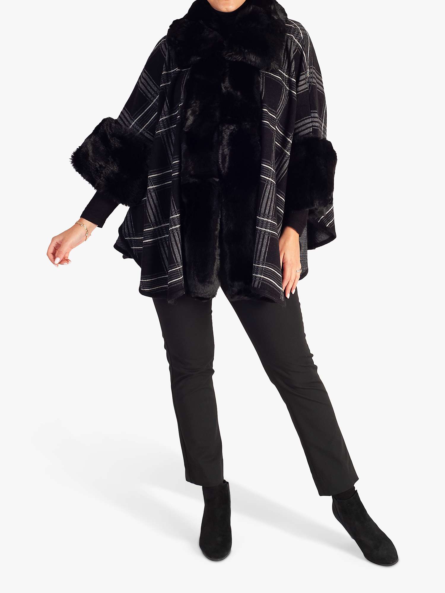 Buy chesca Check Wrap with Fur Trim, Black Online at johnlewis.com