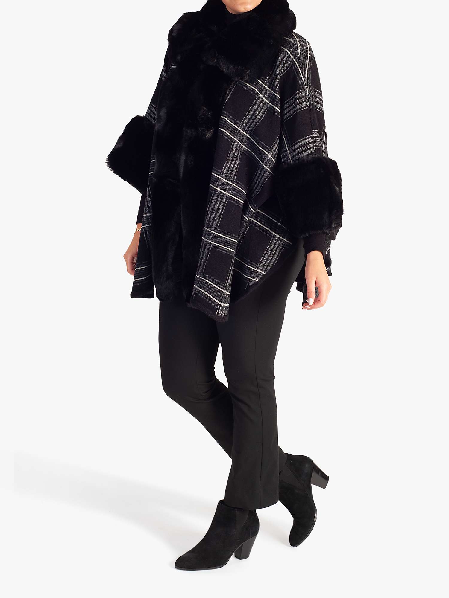 Buy chesca Check Wrap with Fur Trim, Black Online at johnlewis.com