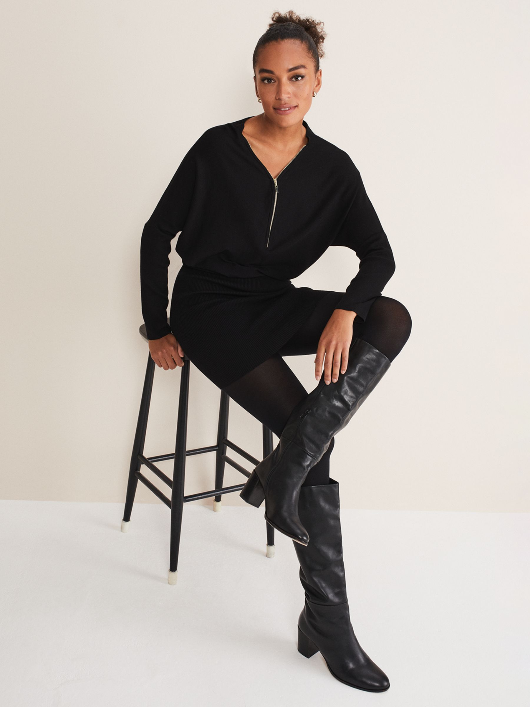 Buy Phase Eight Becca Zip Neck Dress, Black Online at johnlewis.com