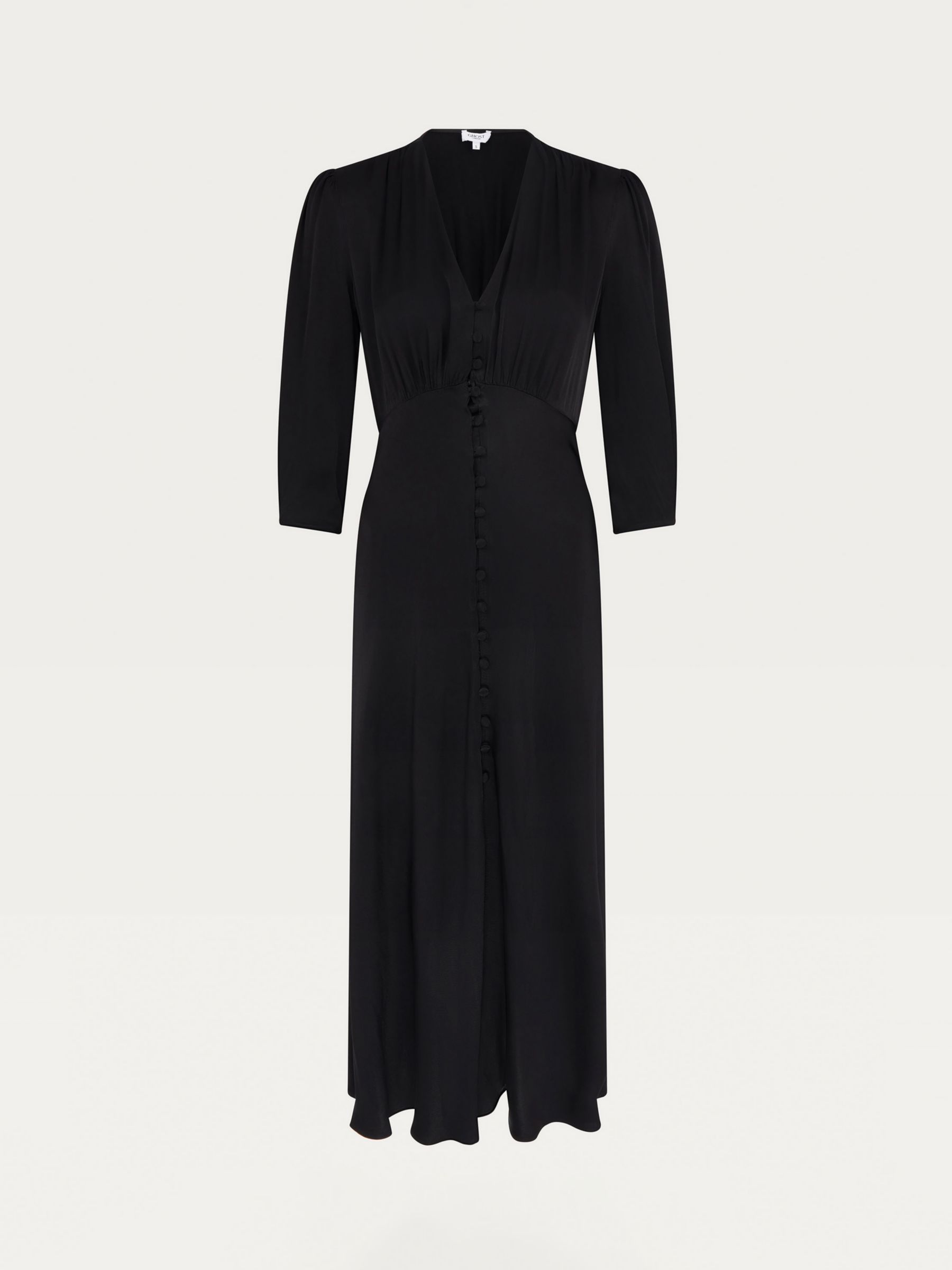 Ghost Madison Satin Midi Dress, Black at John Lewis & Partners