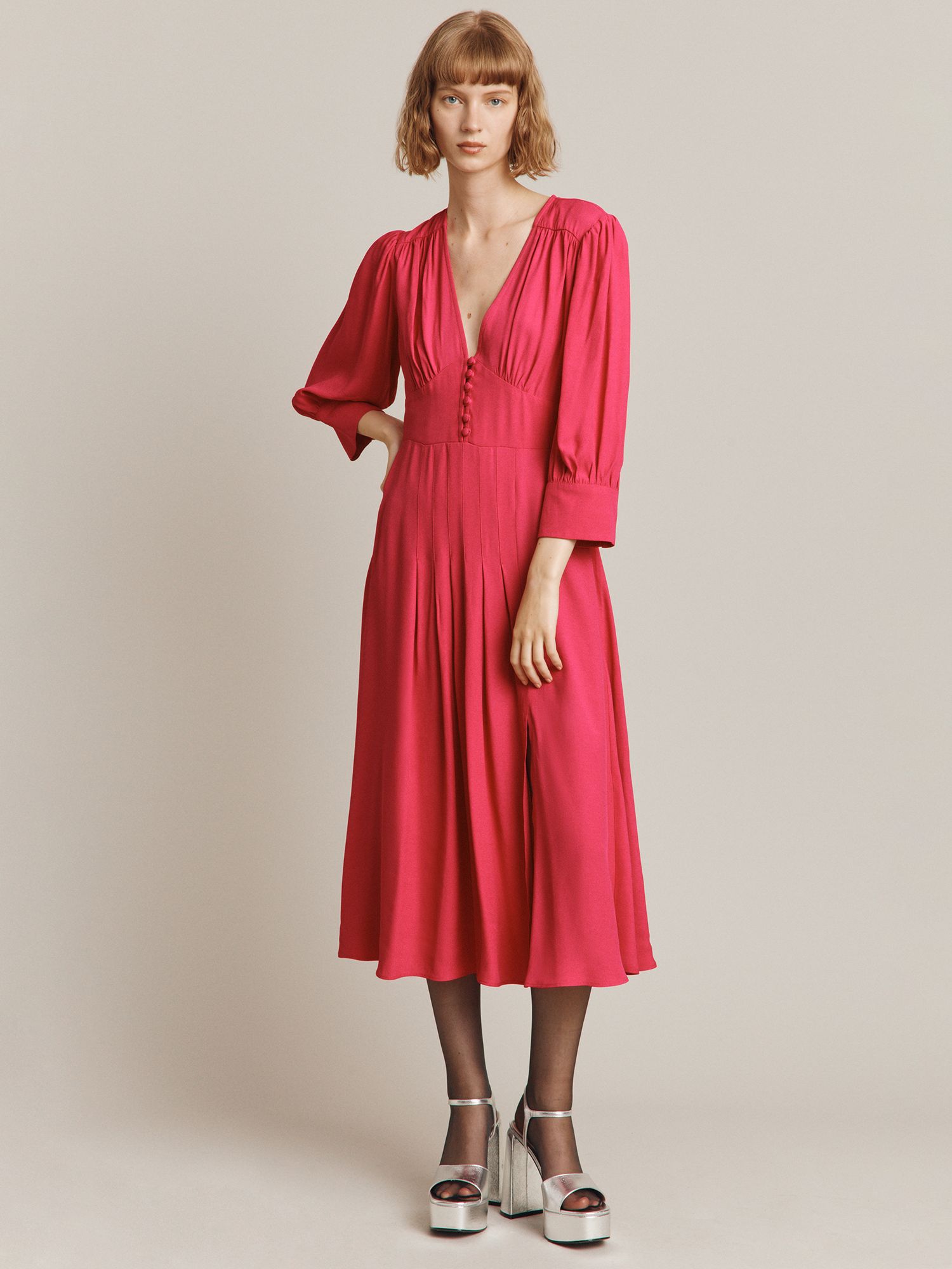 Ghost Willow Satin Midi Dress, Hot Pink at John Lewis & Partners