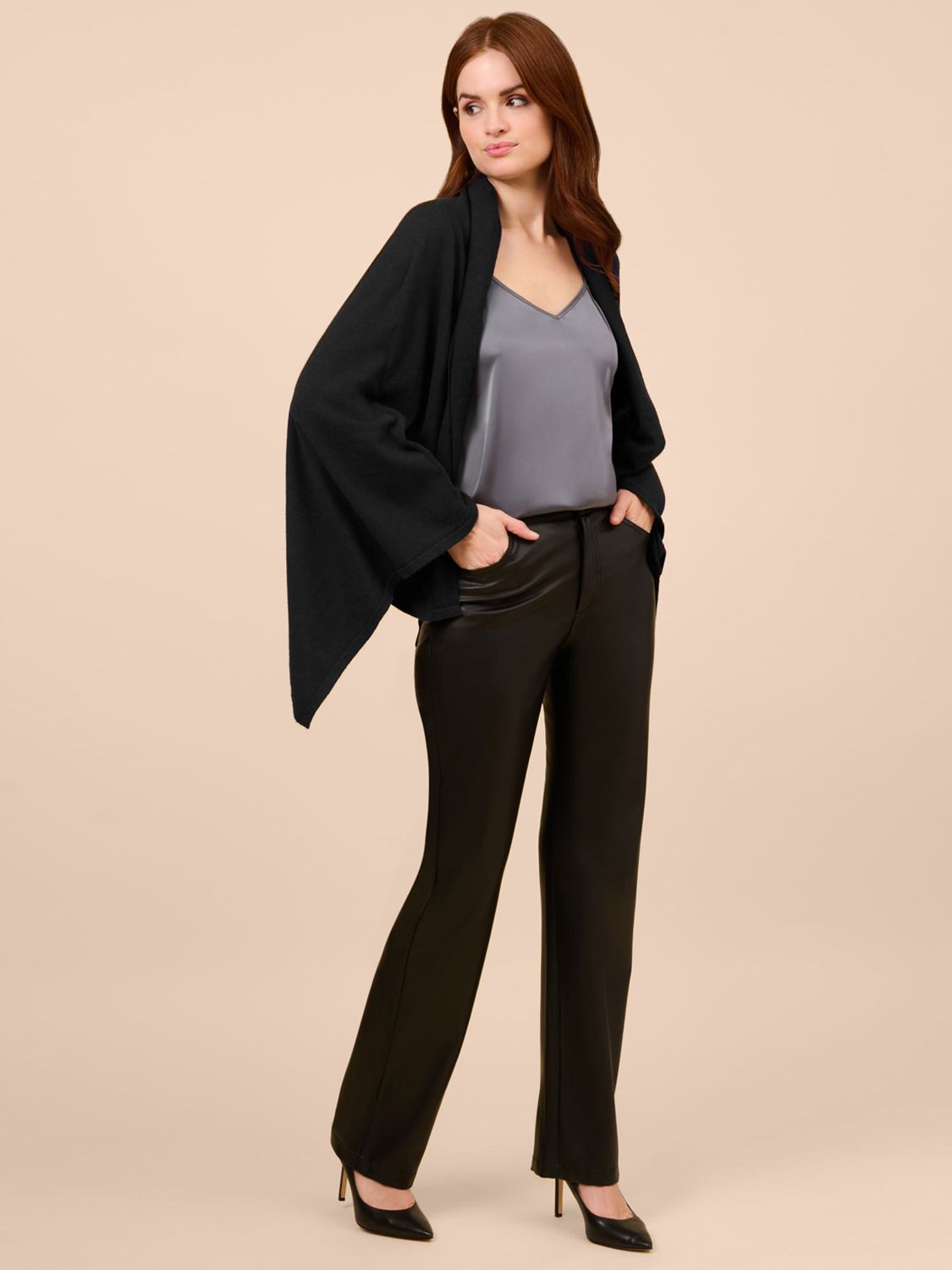 Adrianna Papell Classic Solid Cashmere Blend S’HUG® Cardigan Wrap, Black, XS-S