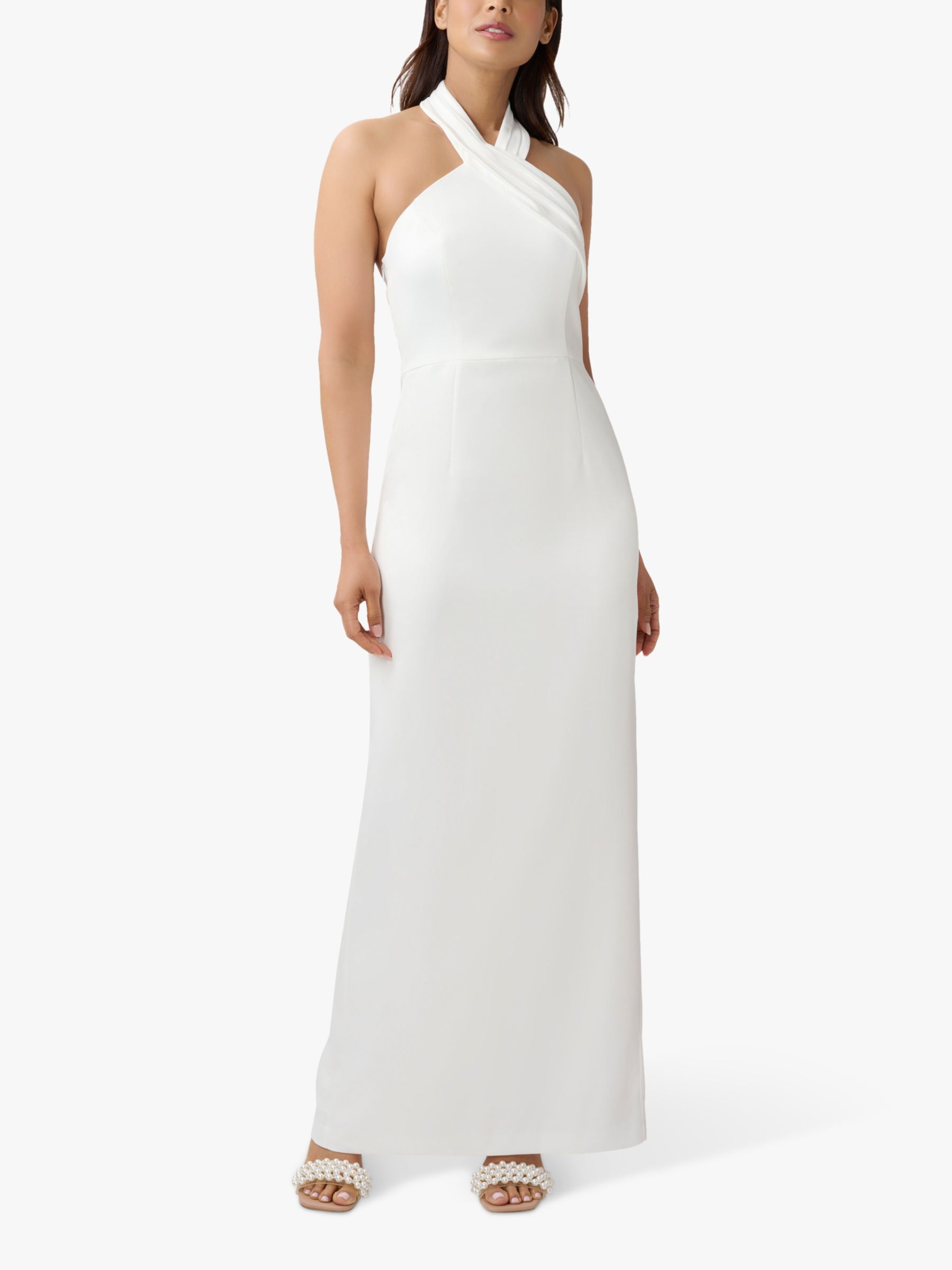 Adrianna Papell Satin Crepe Column Gown Dress Ivory