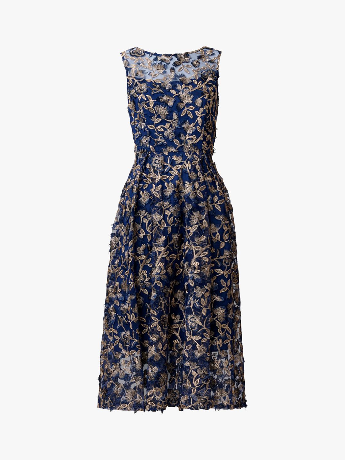 Adrianna Papell 3D Embroidery Fit And Flare Dress, Navy/Rose Gold at ...