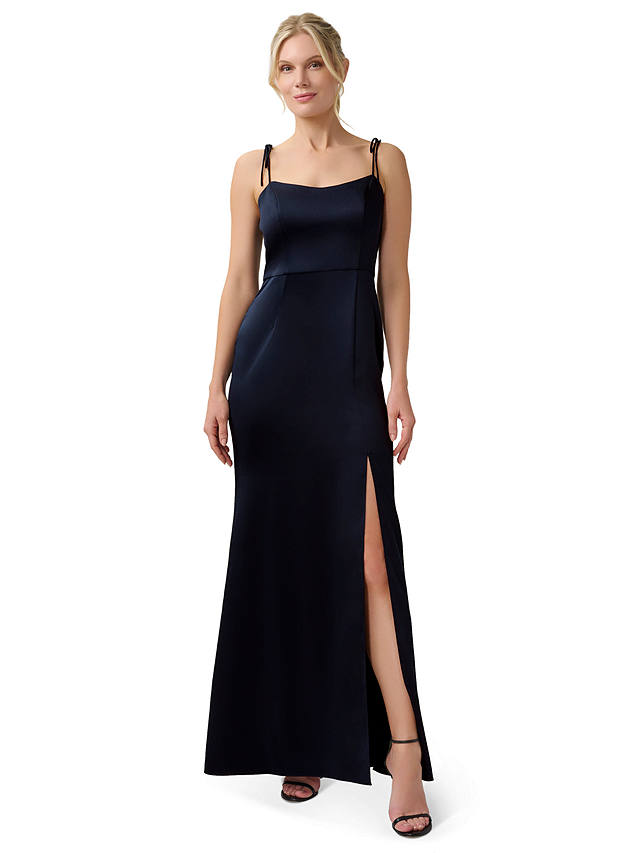 Adrianna Papell Satin Crepe Maxi Dress, Dark Navy at John Lewis & Partners