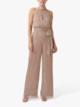 Adrianna Papell Metallic Crinkle Jumpsuit, Taupe/Pink