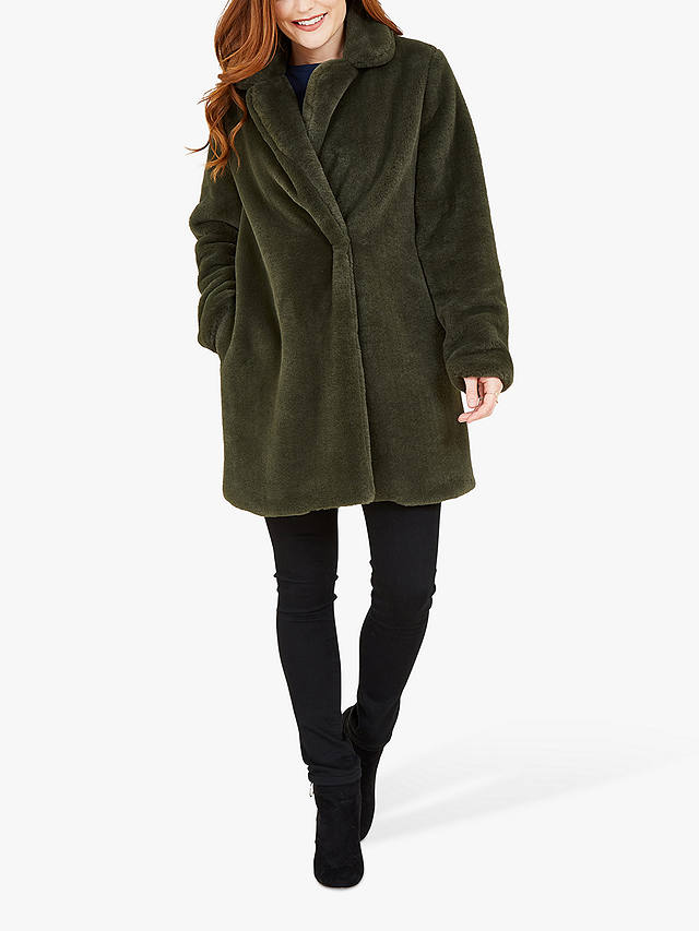 Yumi Faux Fur Coat, Khaki