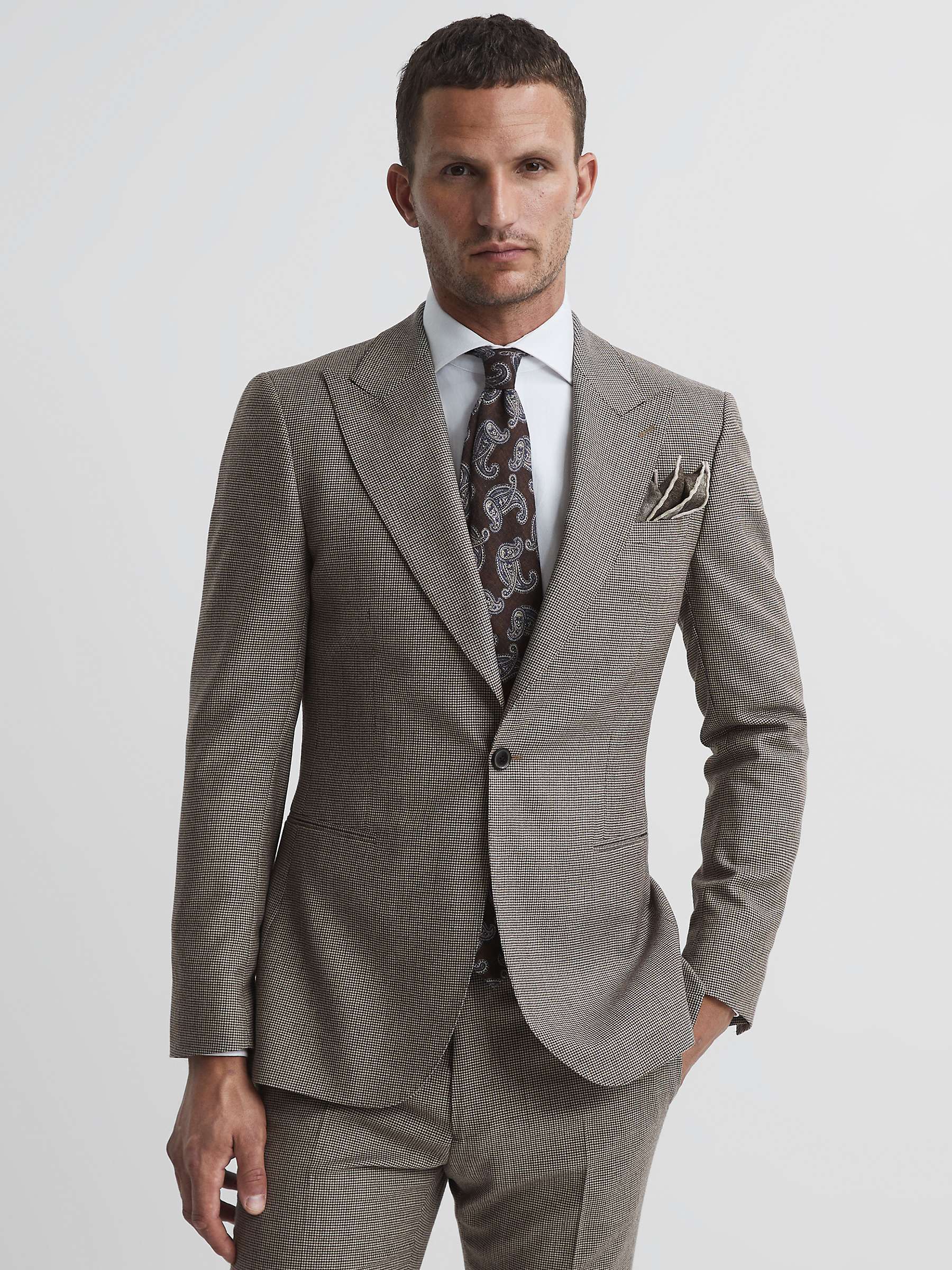 Reiss Chewton Single Breasted Slim Fit Puppytooth Suit Jacket, Brown at ...