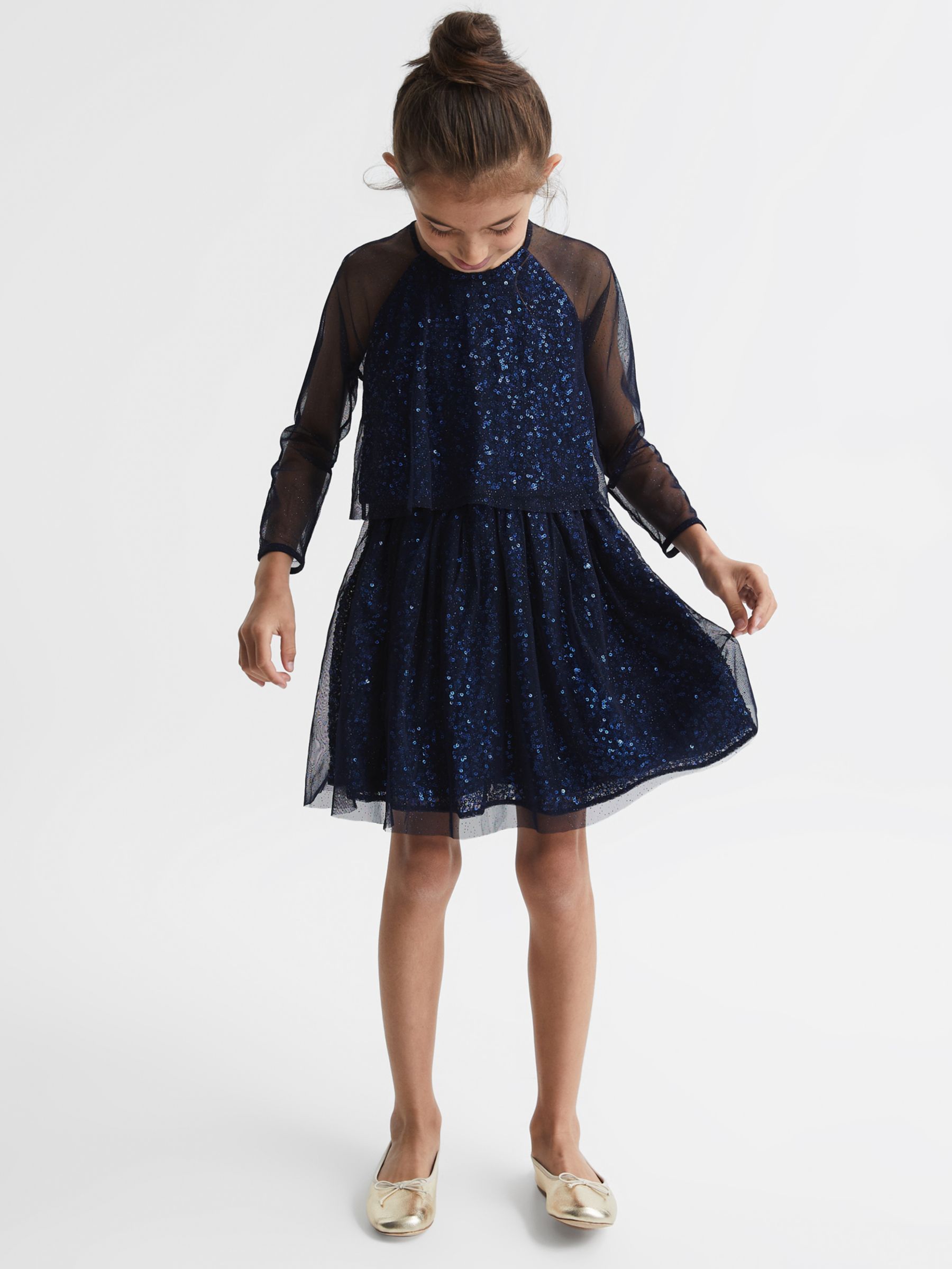 Reiss Kids Mika Sequin Tutu Dress, Navy at John Lewis & Partners