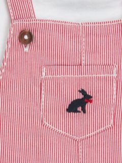 John Lewis Heirloom Collection Baby Textured Rabbit Short Dungaree & Tee Set, Red, 0-3 months