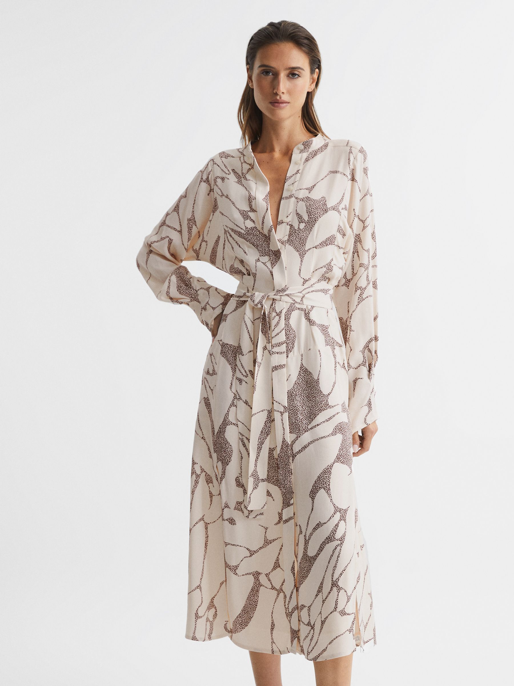 Reiss Darcy Print Midi Dress, Cream at John Lewis & Partners