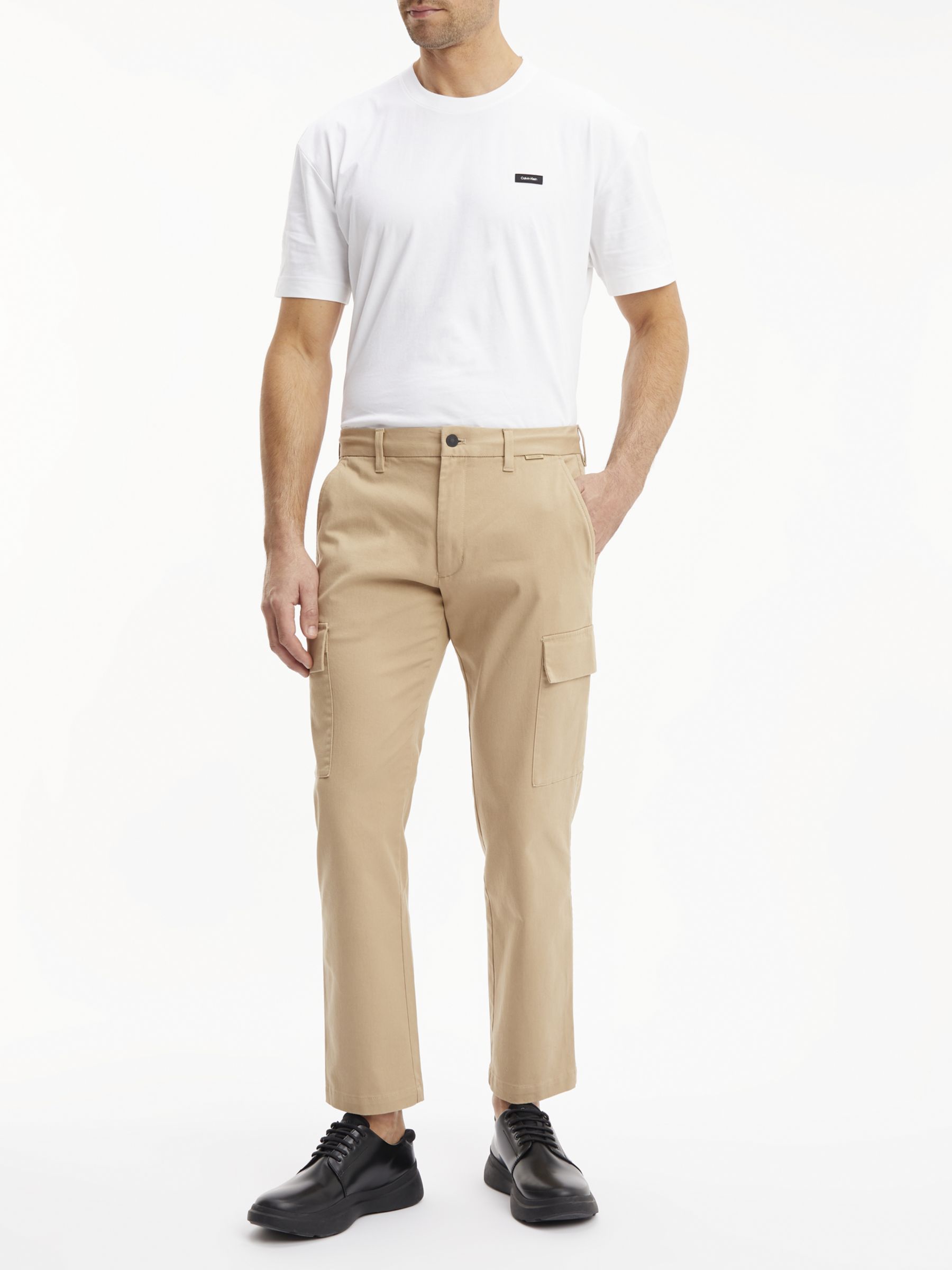 Calvin Klein Straight Cargo Trousers, Travertine at John Lewis & Partners