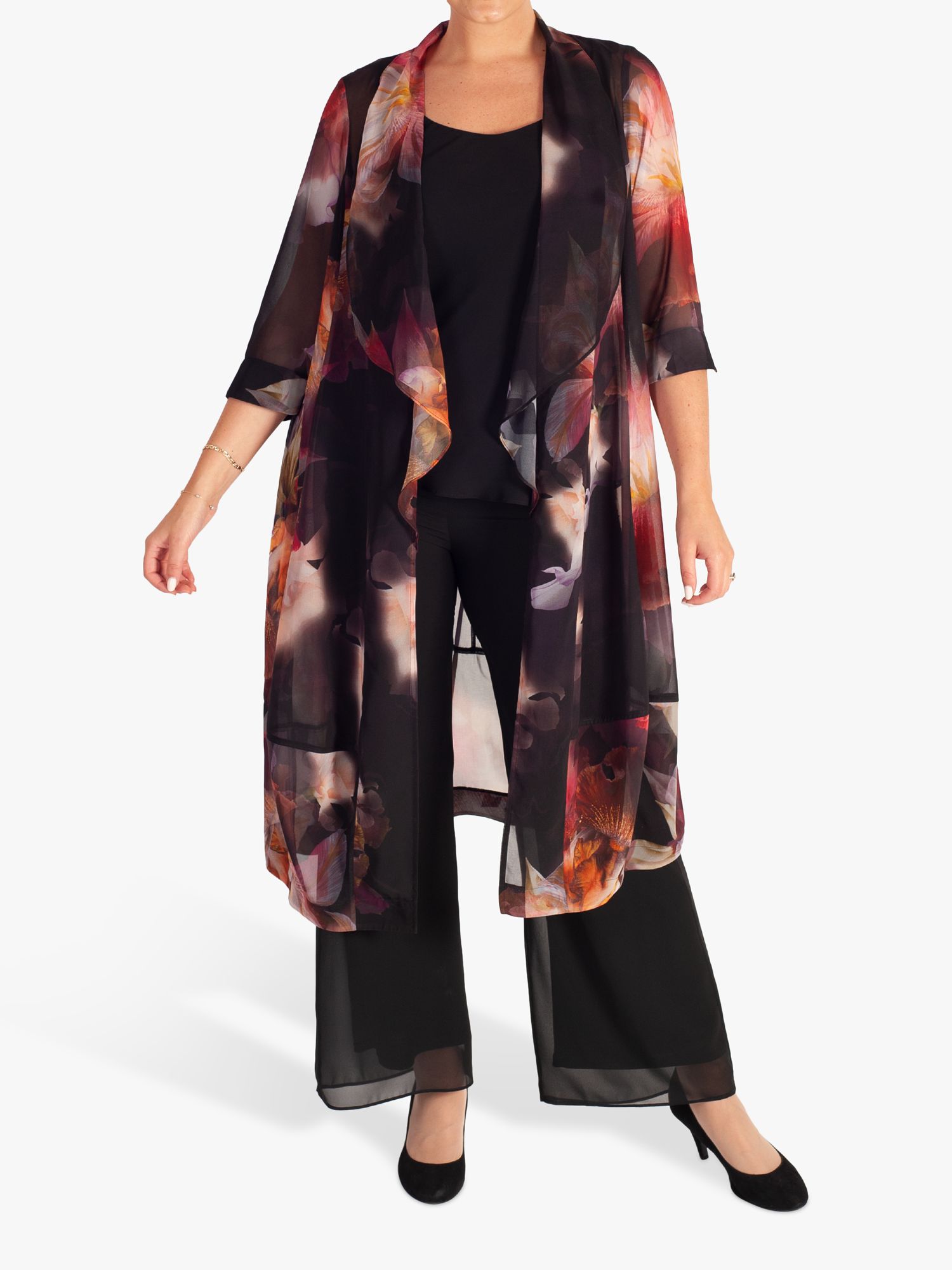 Chesca Orchid Print Chiffon Coat, Red Orchid/Multi