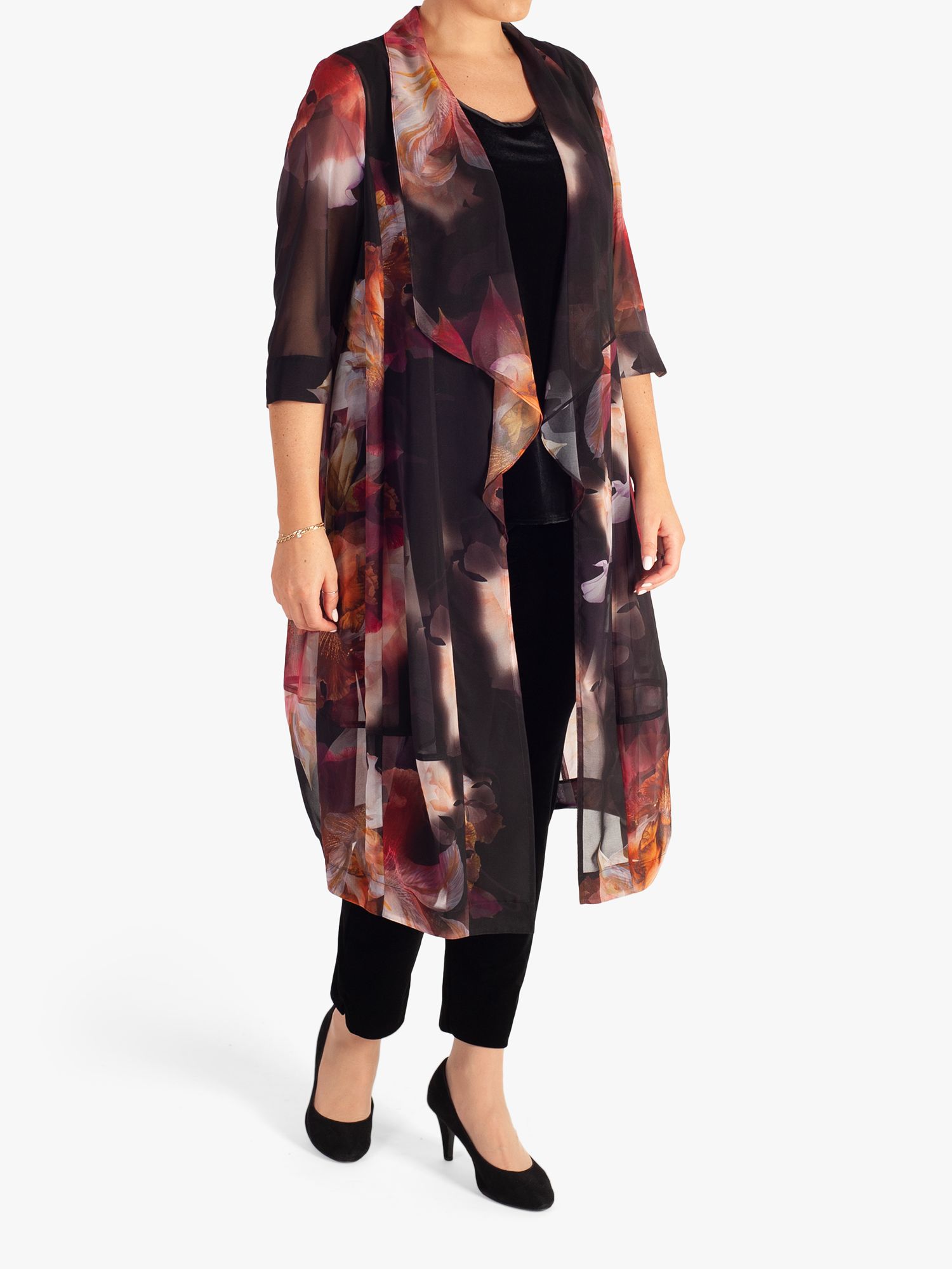 chesca Orchid Print Chiffon Coat, Red Orchid/Multi at John Lewis & Partners