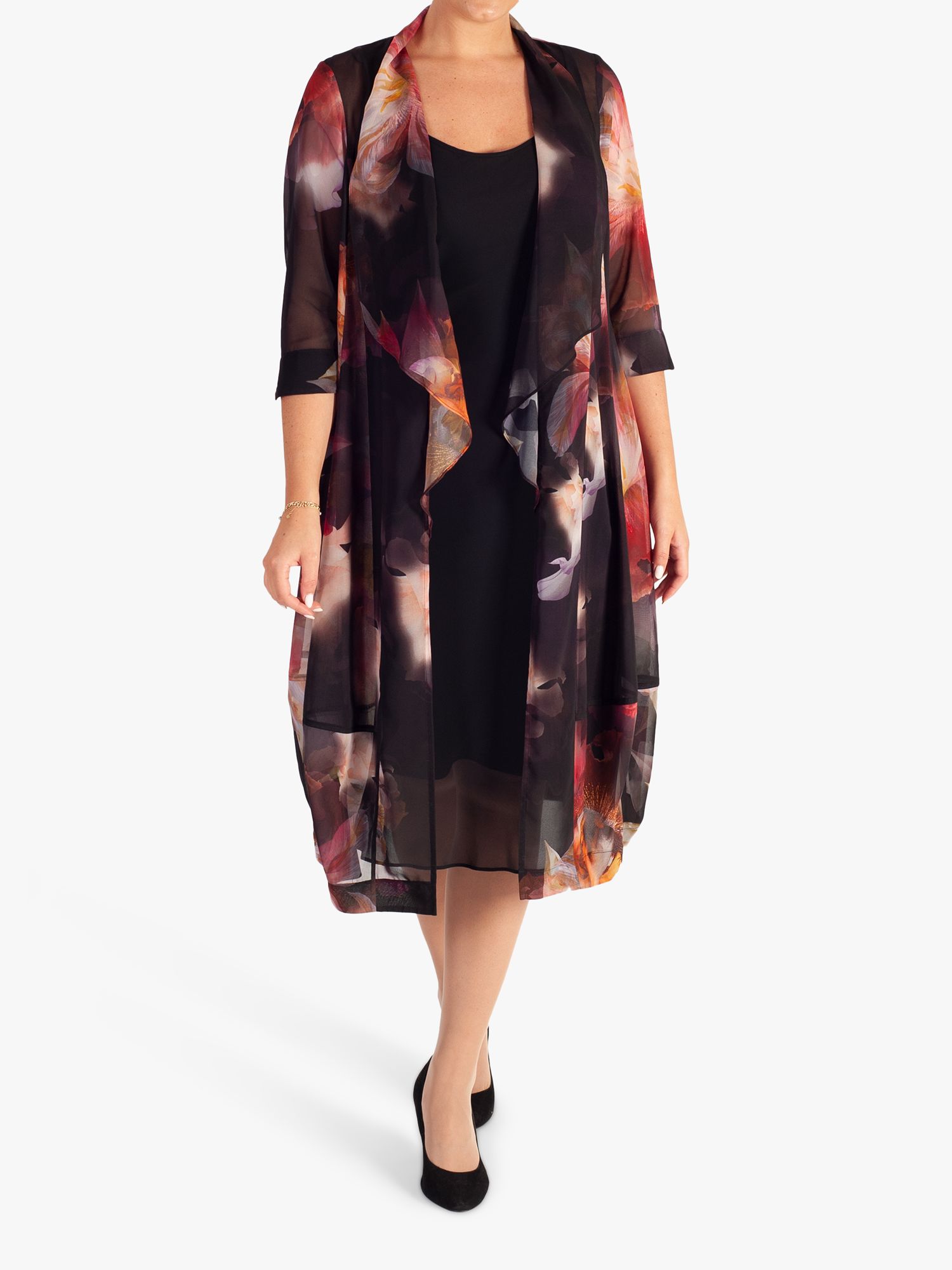 chesca Orchid Print Chiffon Coat, Red Orchid/Multi at John Lewis & Partners