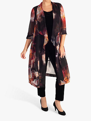 chesca Orchid Print Chiffon Coat, Red Orchid/Multi