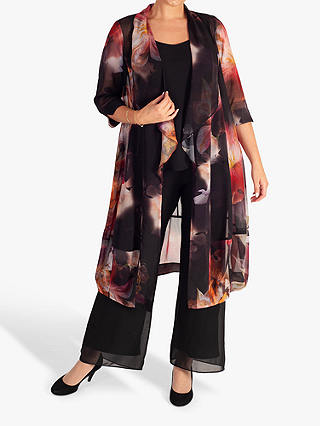 chesca Orchid Print Chiffon Coat, Red Orchid/Multi
