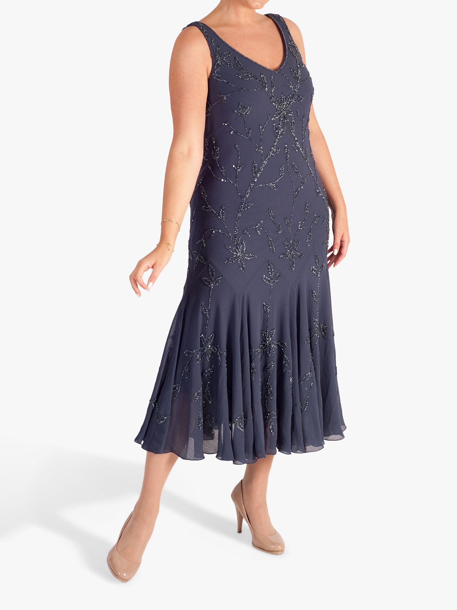 chesca Floral Beaded Georgette Midi Dress Violetta at John Lewis