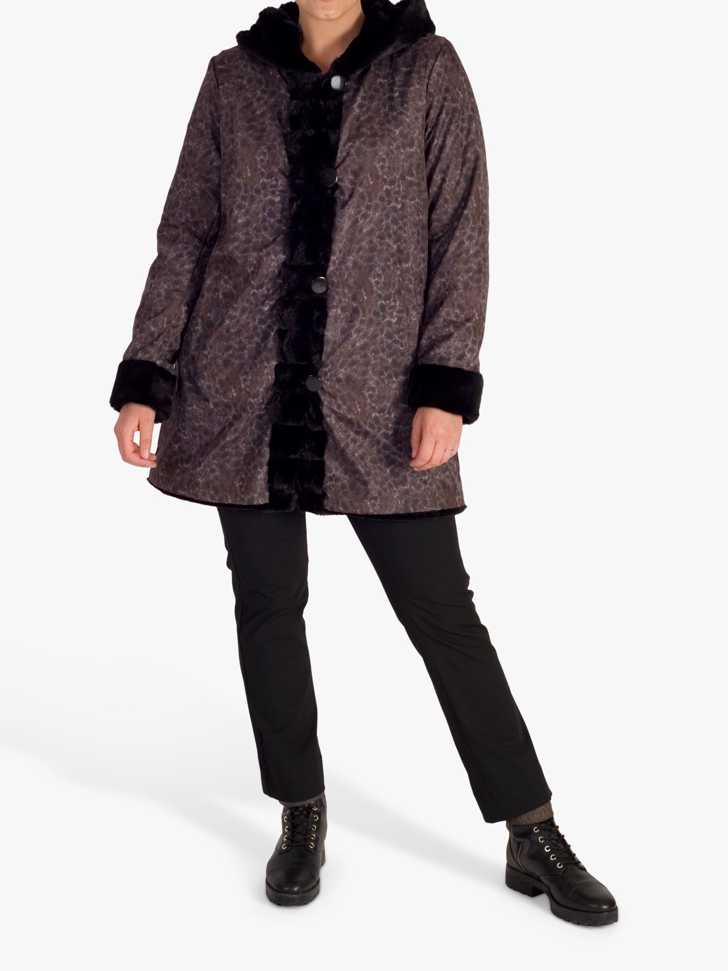 Chesca Animal Spot Print Reversible Faux Fur Coat, Brown/Black