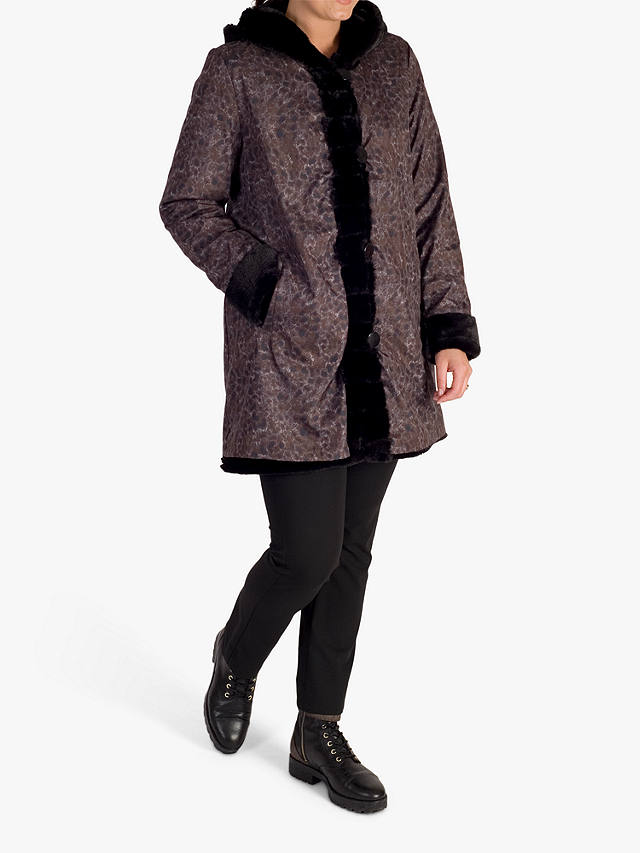 chesca Animal Spot Print Reversible Faux Fur Coat, Brown/Black