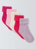 John Lewis Baby Organic Cotton Rich Roll Top Socks, Pack of 5, Pinks