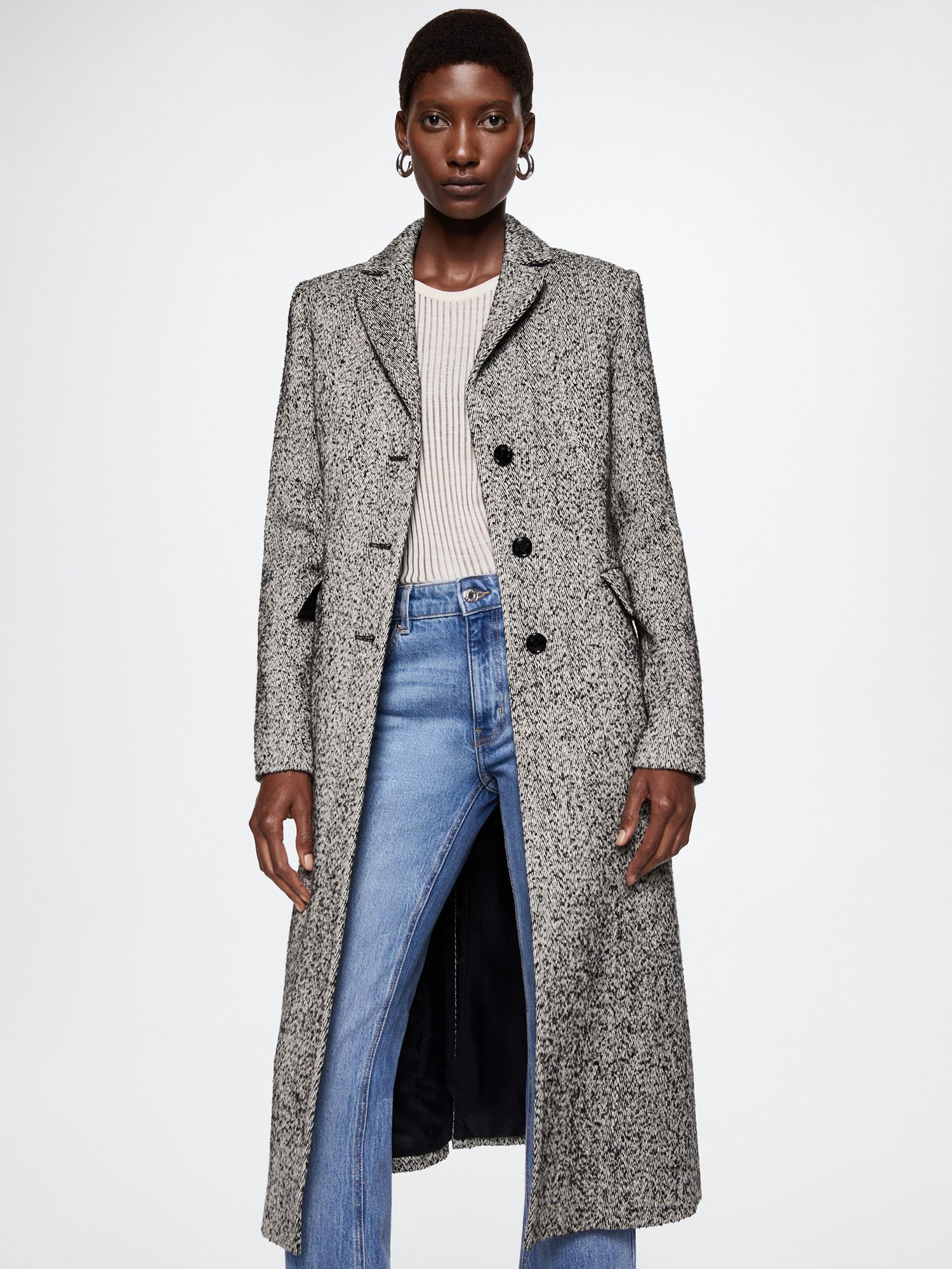 Mango Dalmata Textured Coat, White at John Lewis & Partners