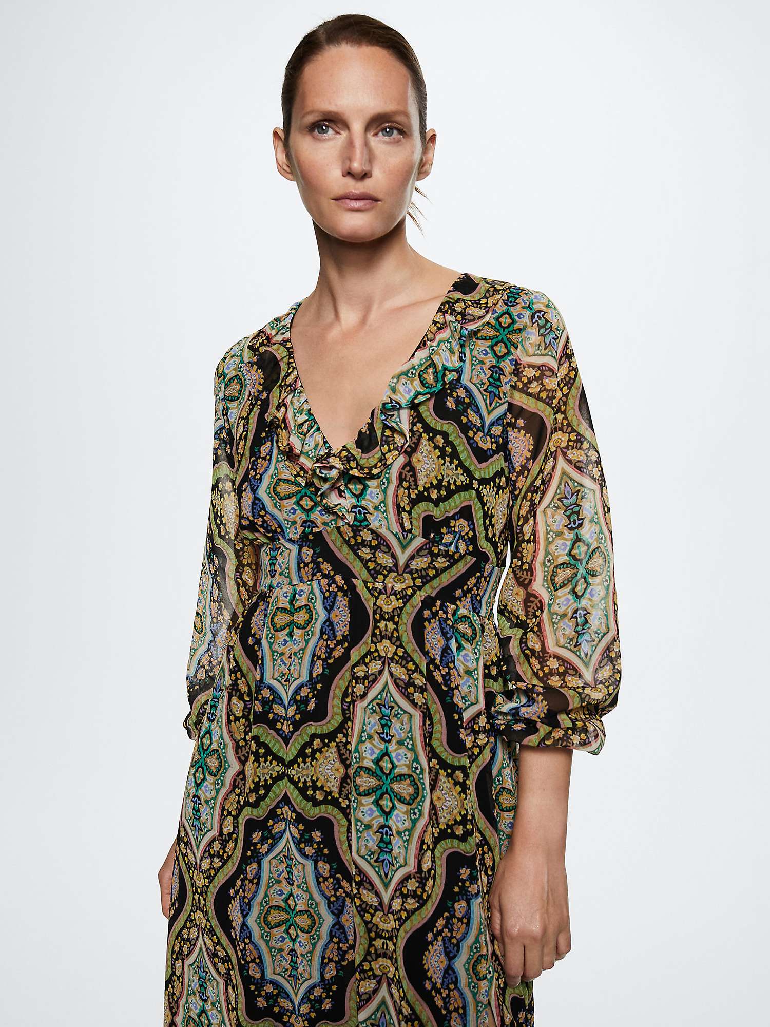 Buy Mango Floral Print Midi Dress, Green Online at johnlewis.com