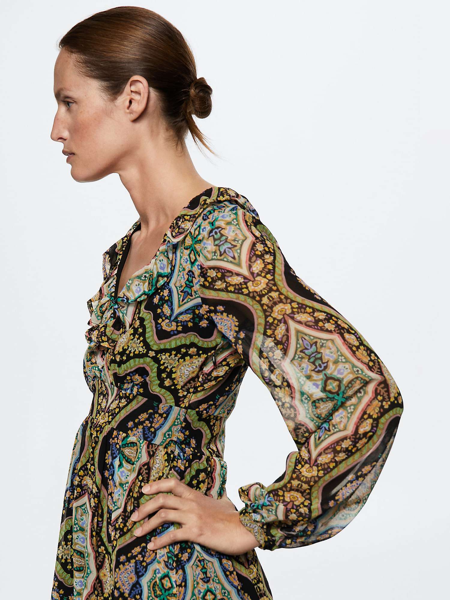 Buy Mango Floral Print Midi Dress, Green Online at johnlewis.com