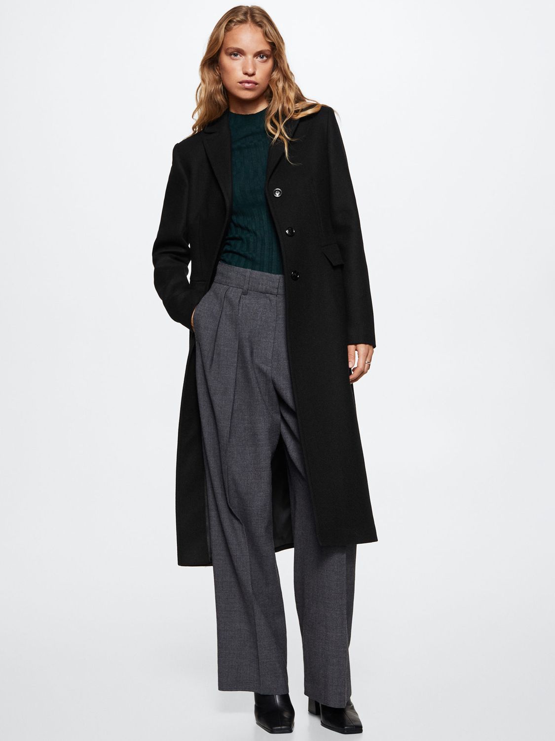 Mango Wool Blend Double Breasted Tailored Coat, Black, XXS