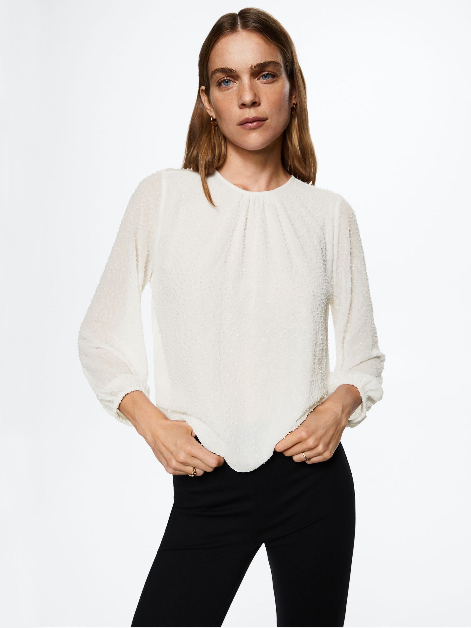 Mango Embroidered Blouse, White