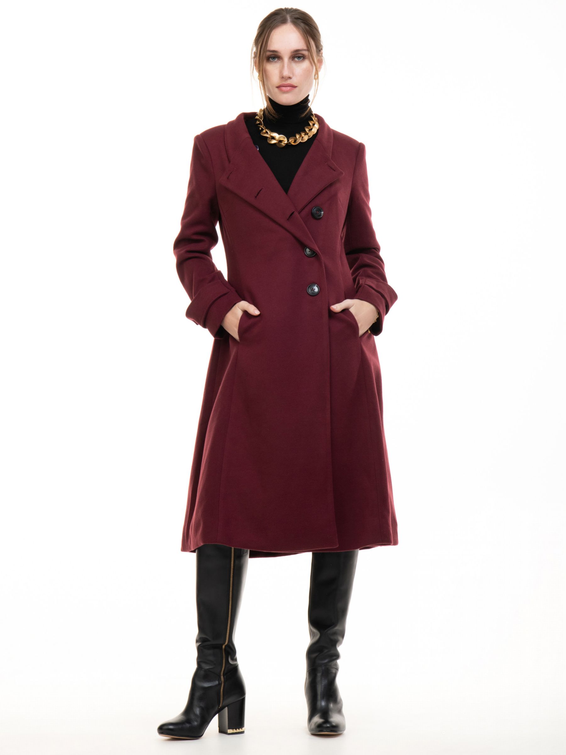 Jolie Moi Kate Fit & Flare Midi Coat, Burgundy at John Lewis & Partners