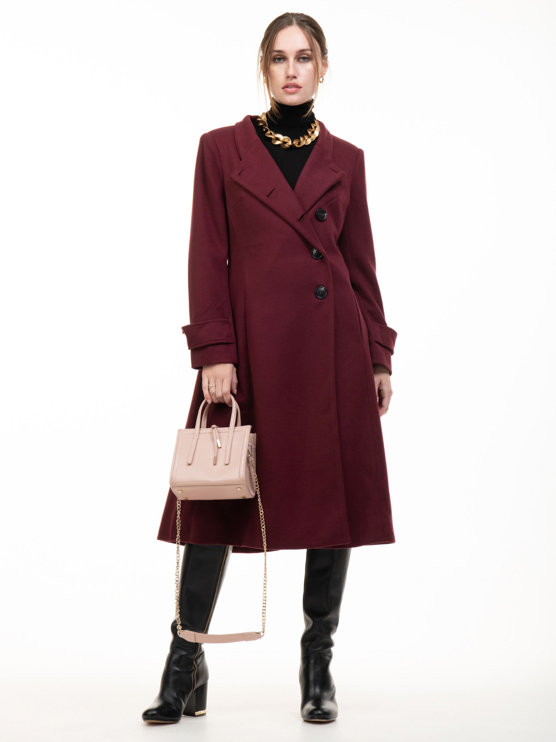 Jolie Moi Kate Fit & Flare Midi Coat, Burgundy at John Lewis & Partners
