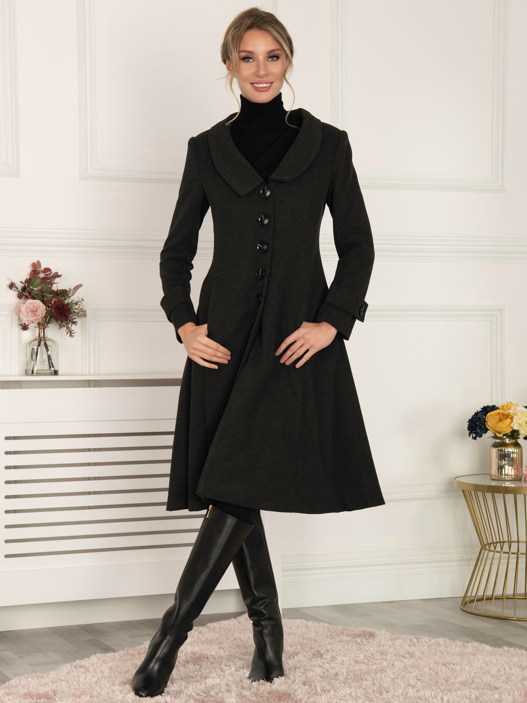 Jolie Moi Cailyn Retro Flare Coat, Dark Grey at John Lewis & Partners