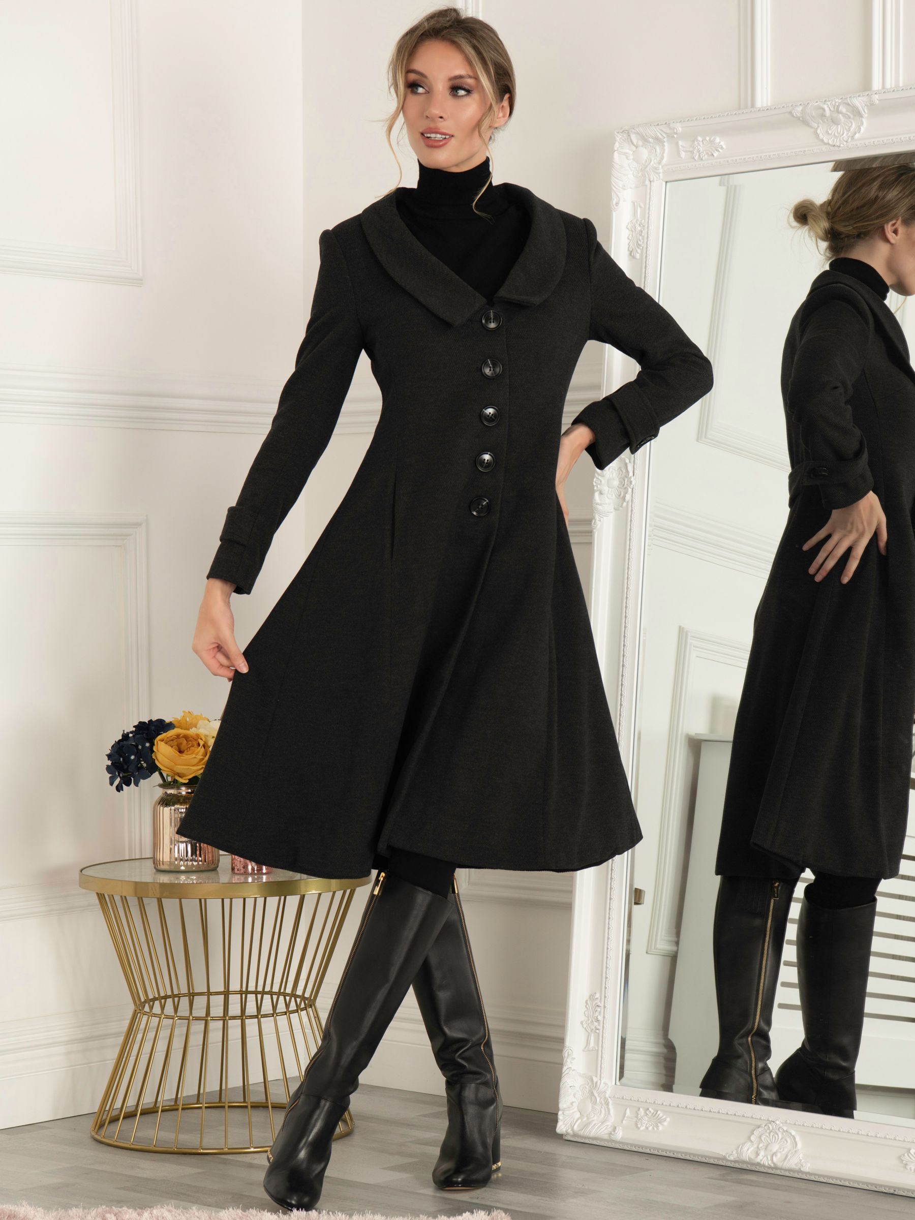 Jolie Moi Cailyn Retro Flare Coat, Dark Grey at John Lewis & Partners