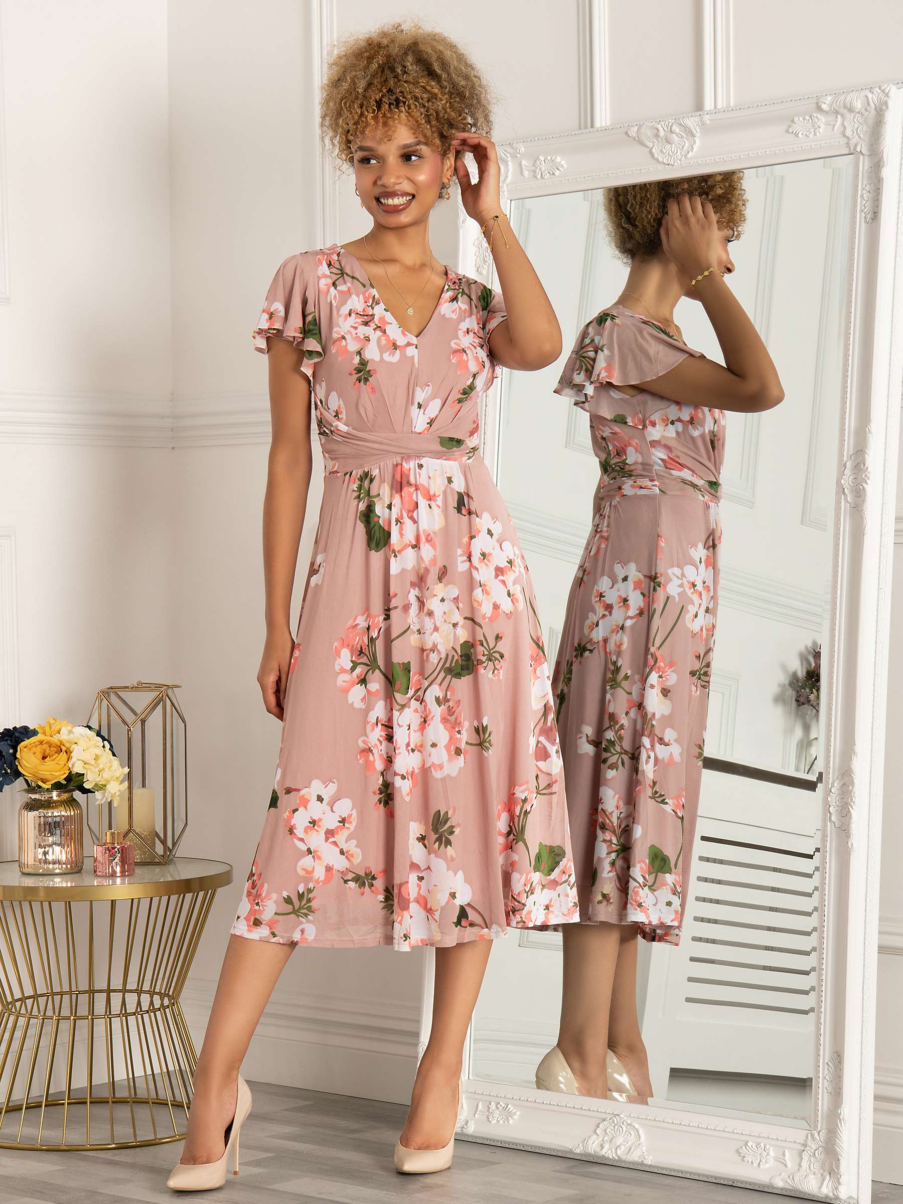 Buy Jolie Moi Shirley Floral Print Mesh Midi Dress, Dusty Pink Online at johnlewis.com