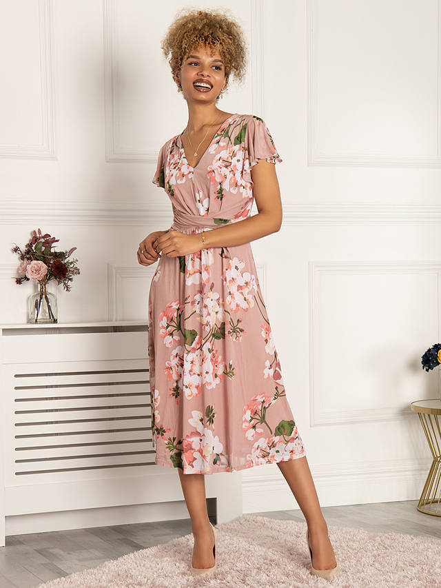 Jolie Moi Shirley Floral Print Mesh Midi Dress, Dusty Pink