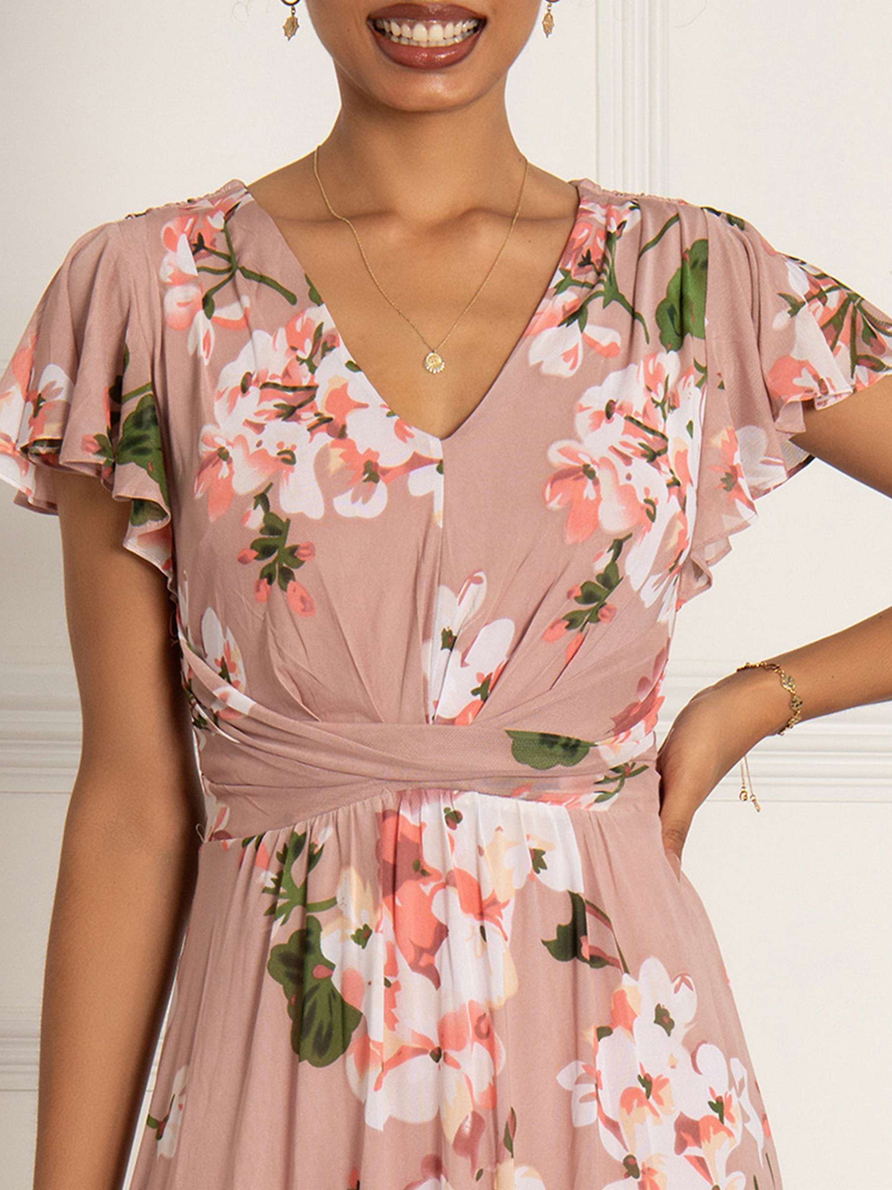 Buy Jolie Moi Shirley Floral Print Mesh Midi Dress, Dusty Pink Online at johnlewis.com