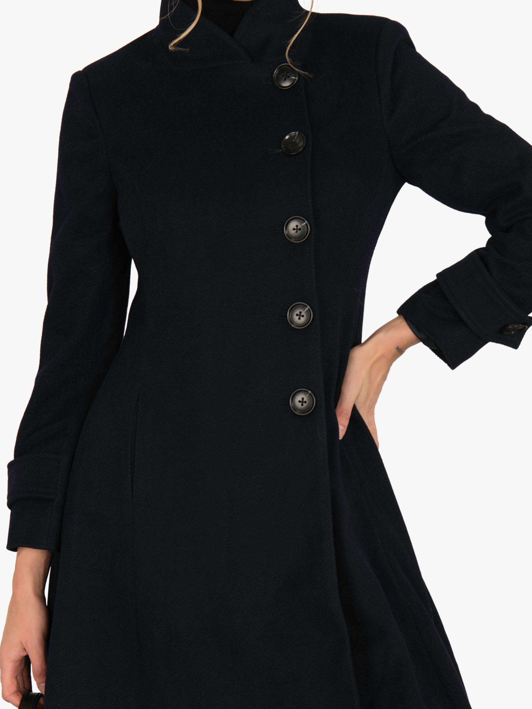 Jolie Moi Button Front Fit & Flare Coat, Navy at John Lewis & Partners