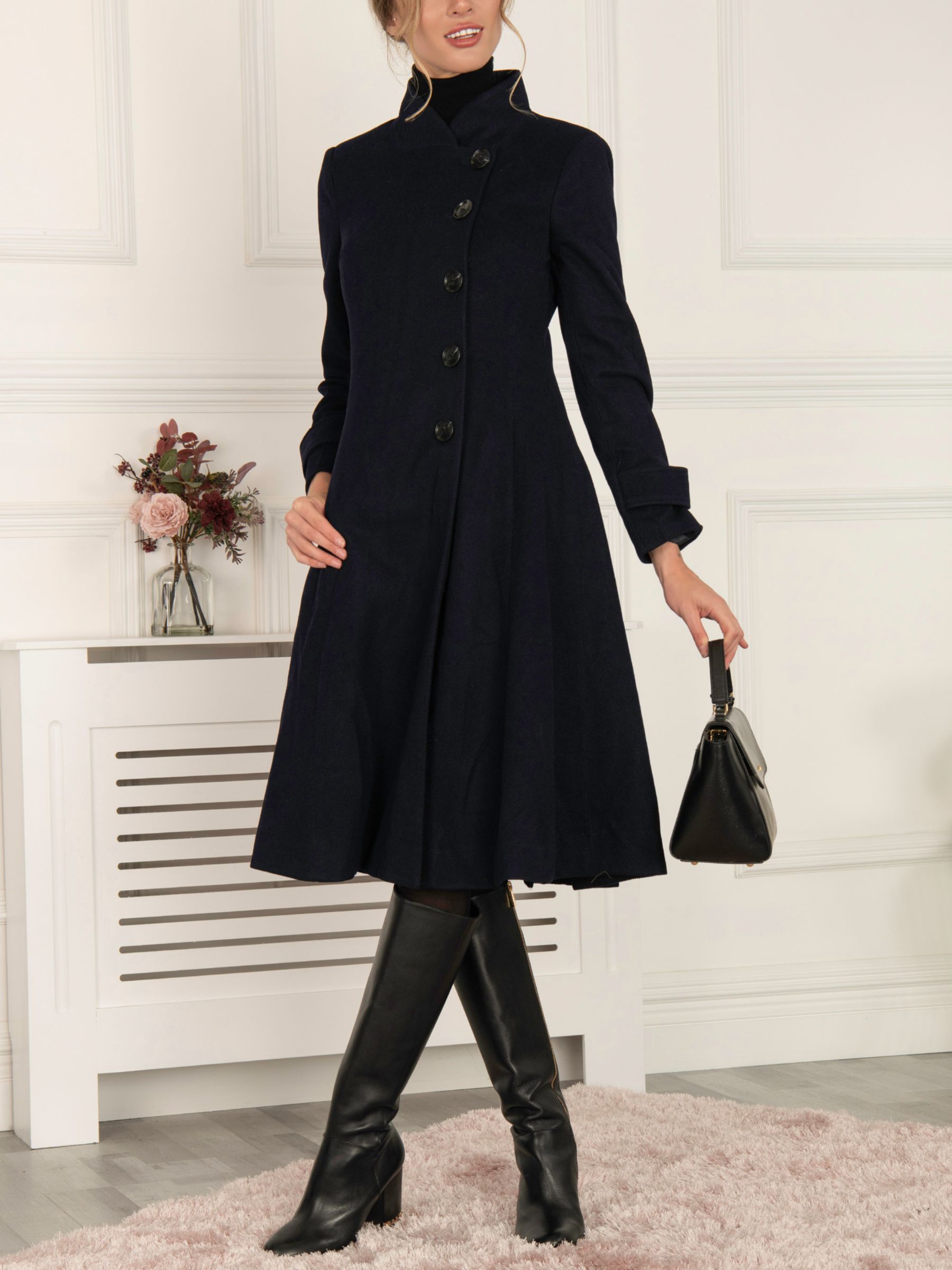 Navy Fit and Flare Coat, Wool Coat