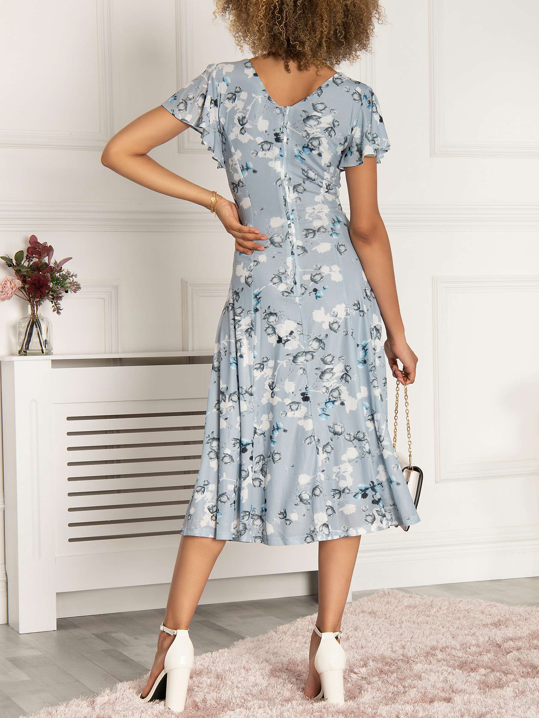 Buy Jolie Moi Floral Print Mesh Midi Dress, Dusky Blue Online at johnlewis.com